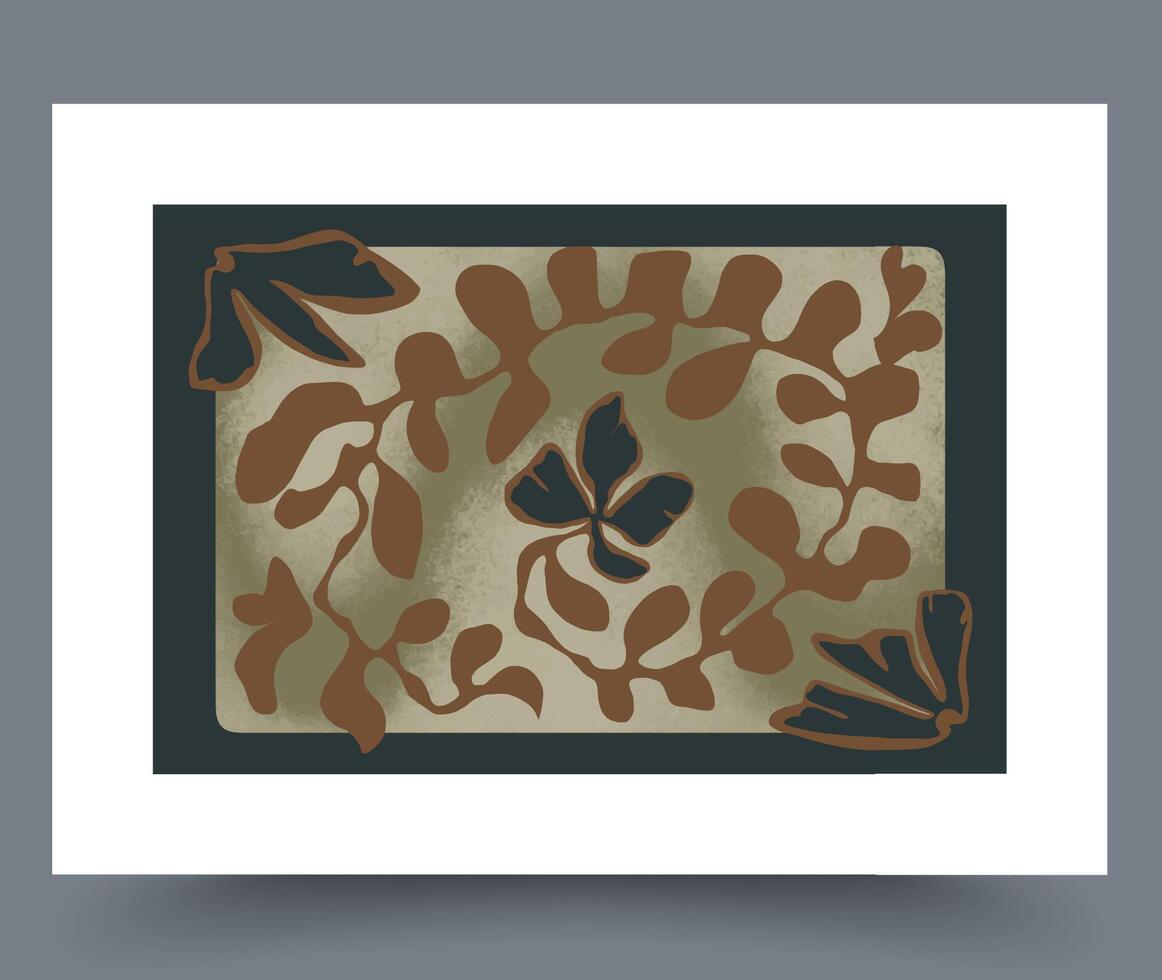 An Elegant Botanical Print that Features Earthy Tones and Beautiful Leafy Designs vector