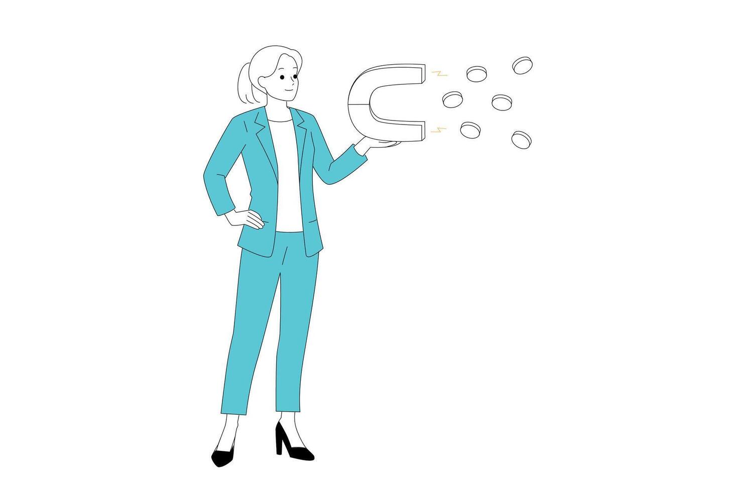 A Businesswoman Skillfully Utilizing a Magnet to Attract New Opportunities and Success vector