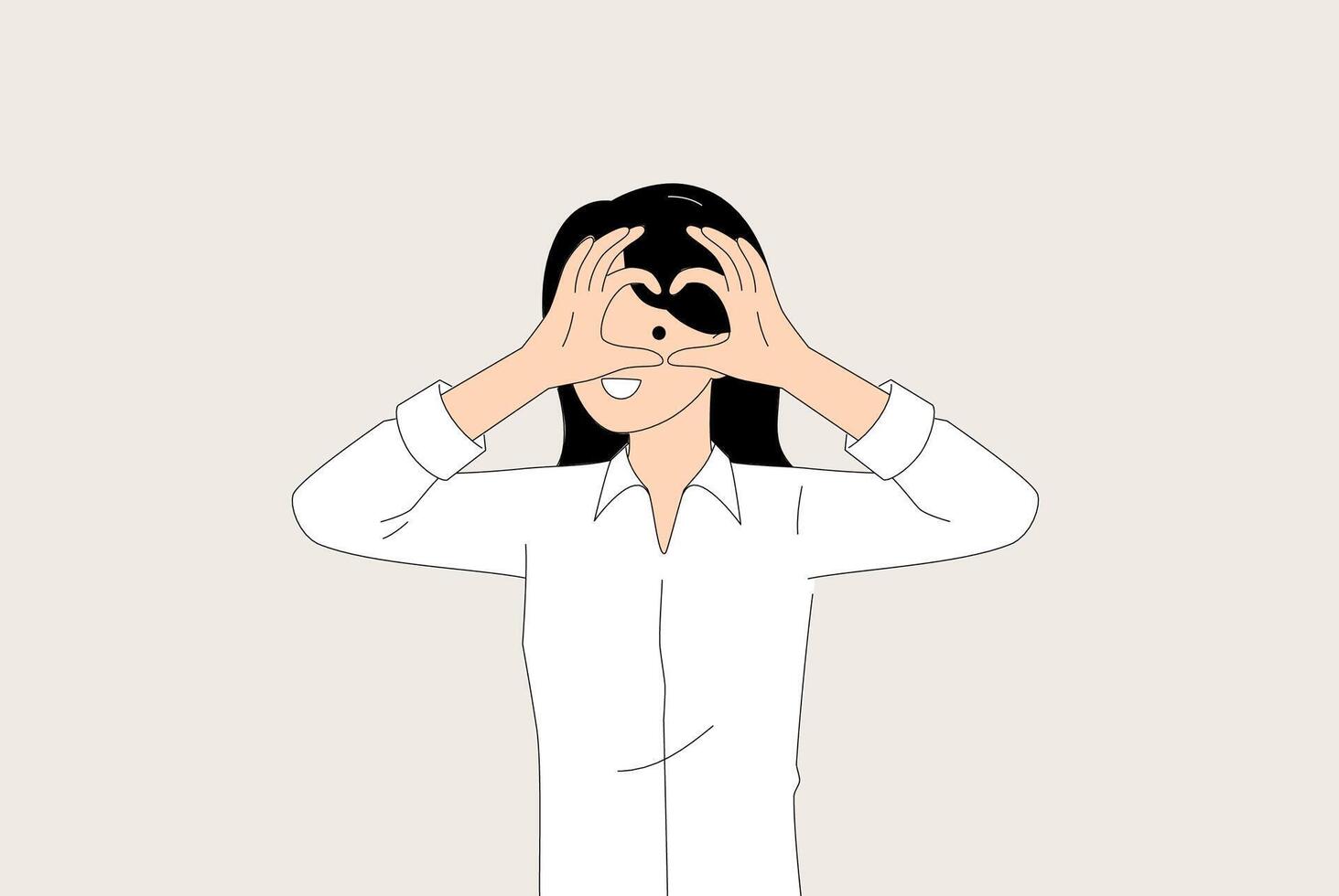 A woman creates a heart shape with her hands in this impactful and creative gesture vector