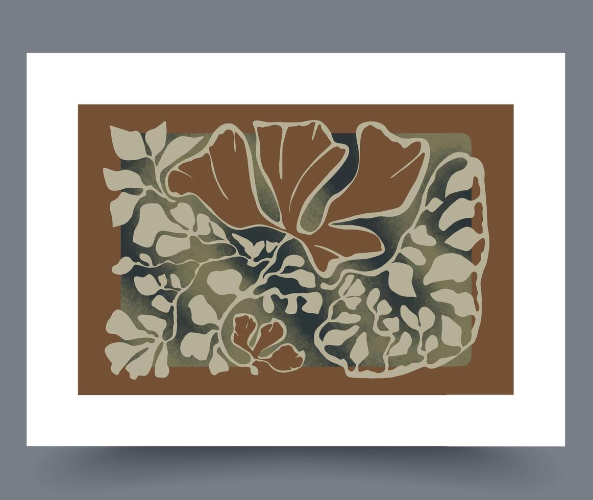 This artwork showcases an abstract floral design composed of organic shapes and neutral tones vector