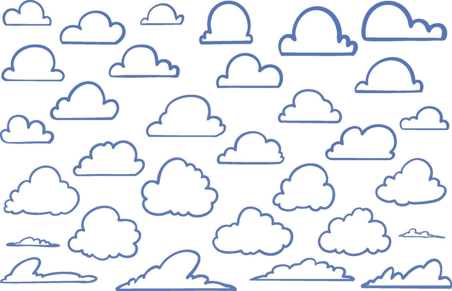 A collection of various illustrative outlines depicting multiple cloud shapes in detail vector