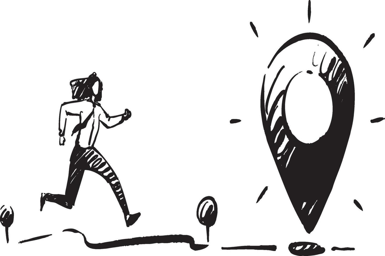 Illustration Depicting a Person Running Towards a Destination Marker with Vibrant Energy vector
