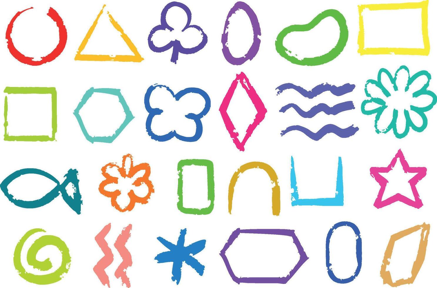 This is a vibrant and colorful collection of handdrawn shapes and elements, showcasing creativity vector