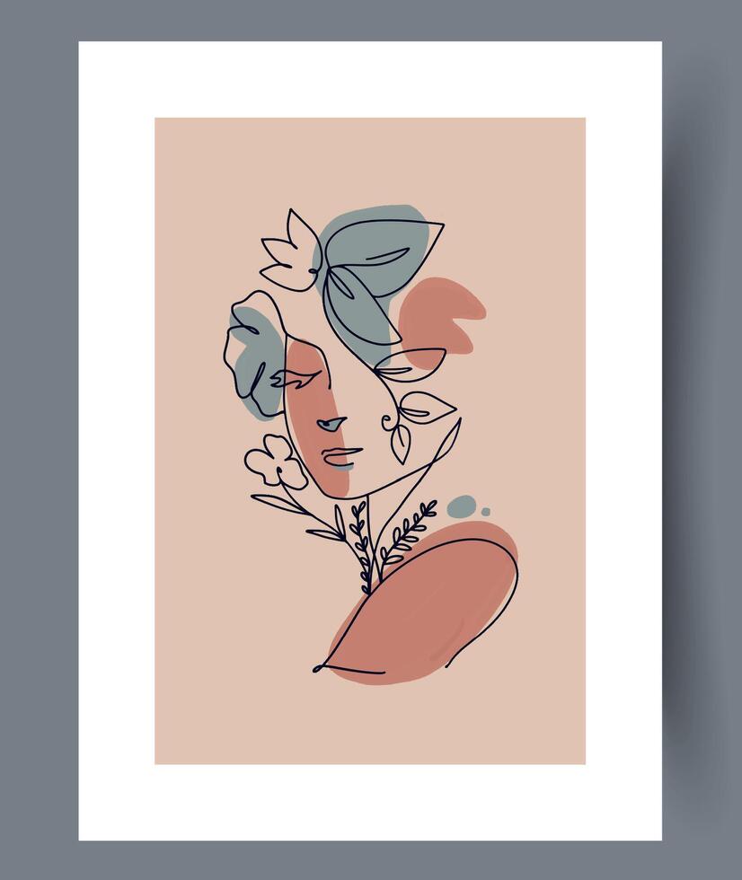 An intriguing Abstract Line Art Portrait beautifully intertwined with captivating Floral Elements vector