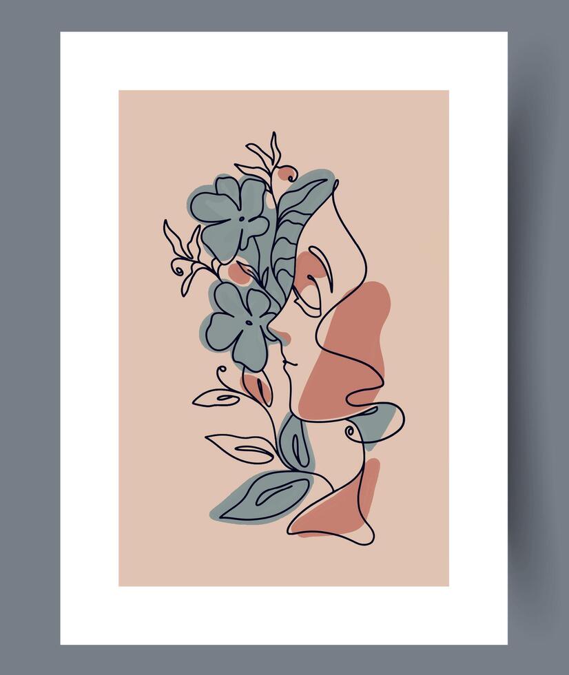 This Abstract Floral Face Art Print is perfect for adding a touch of modern decor aesthetic vector
