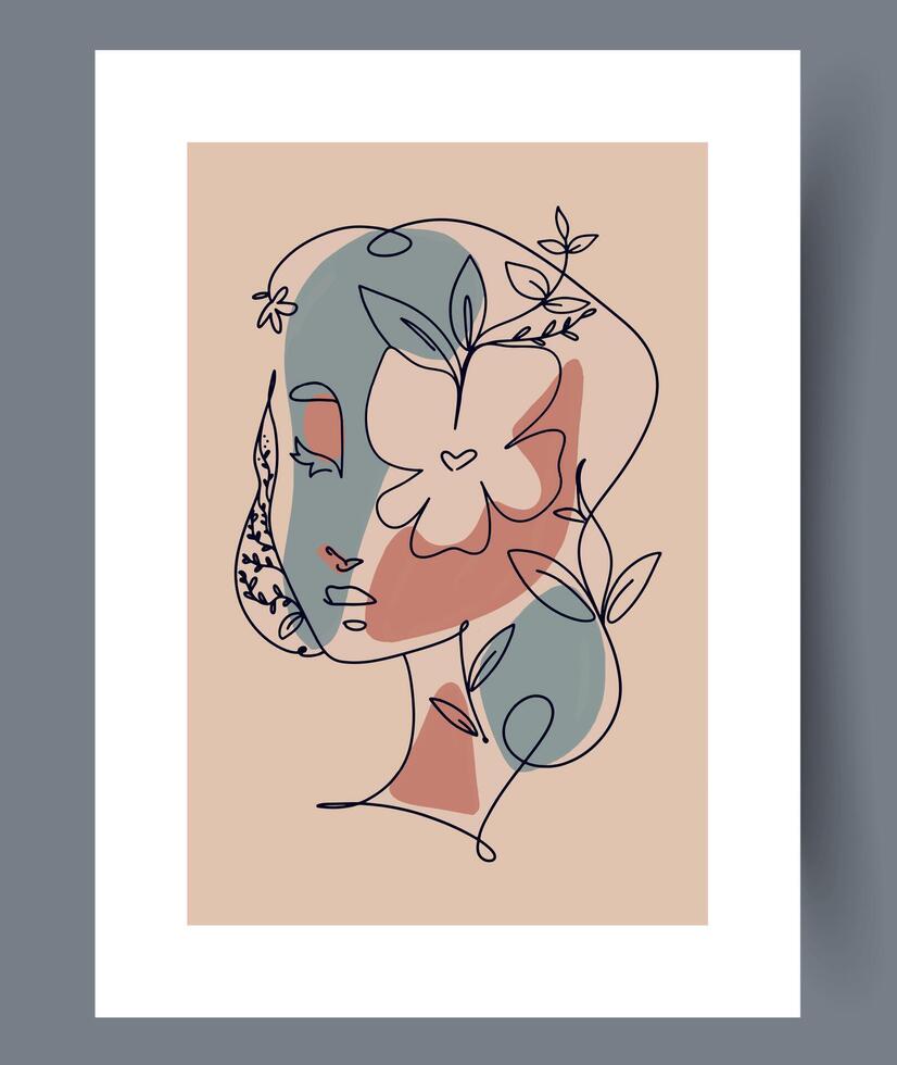 An Elegant Line Art Portrait featuring Beautiful Floral Elements for a stunning visual appeal vector