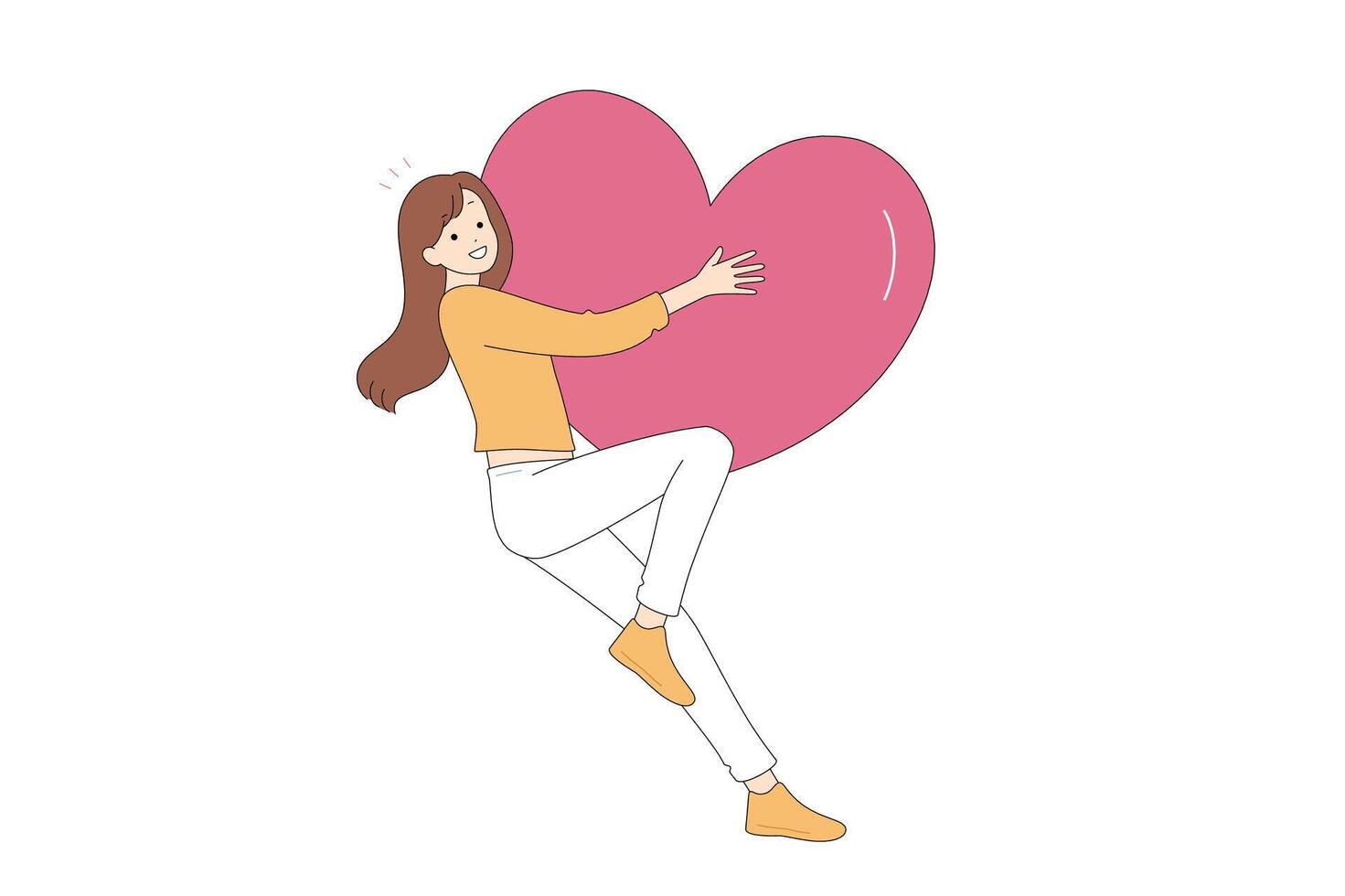 A Joyful Character Happily Embracing a Bright Heart Symbol of Affection and Love vector