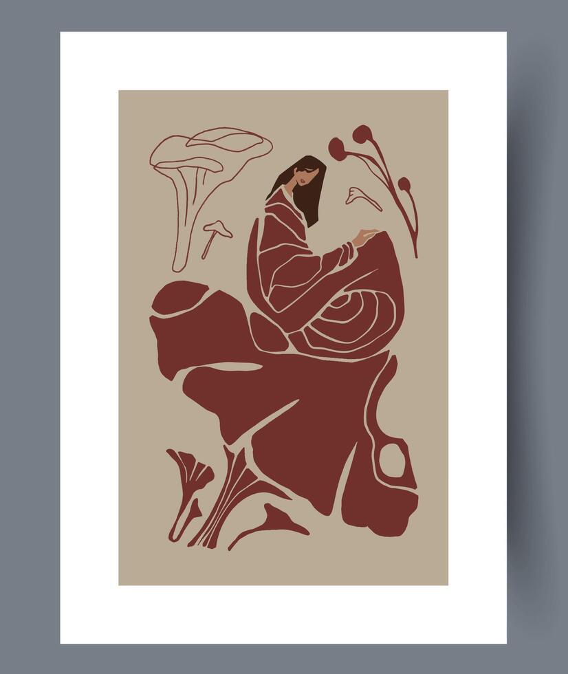Artistic Depiction of a Figure Integrating Elements of Nature and Natural Surroundings vector