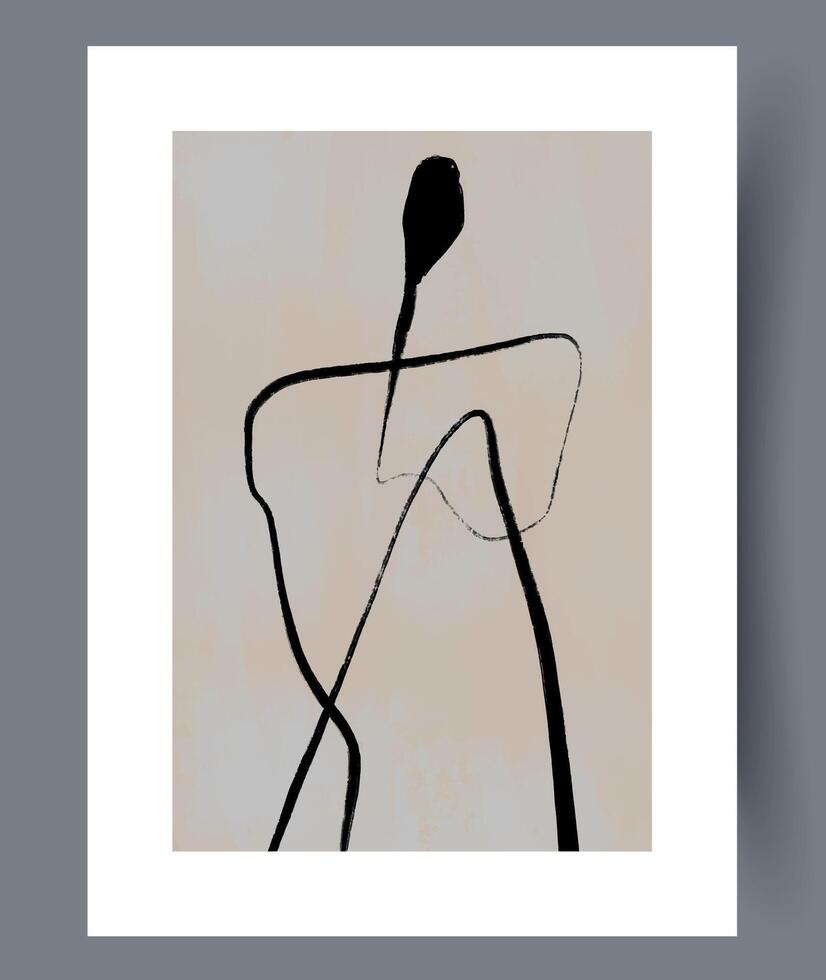 This Abstract Minimalist Line Art depicts a Human Figure in elegant Black and Beige shades vector