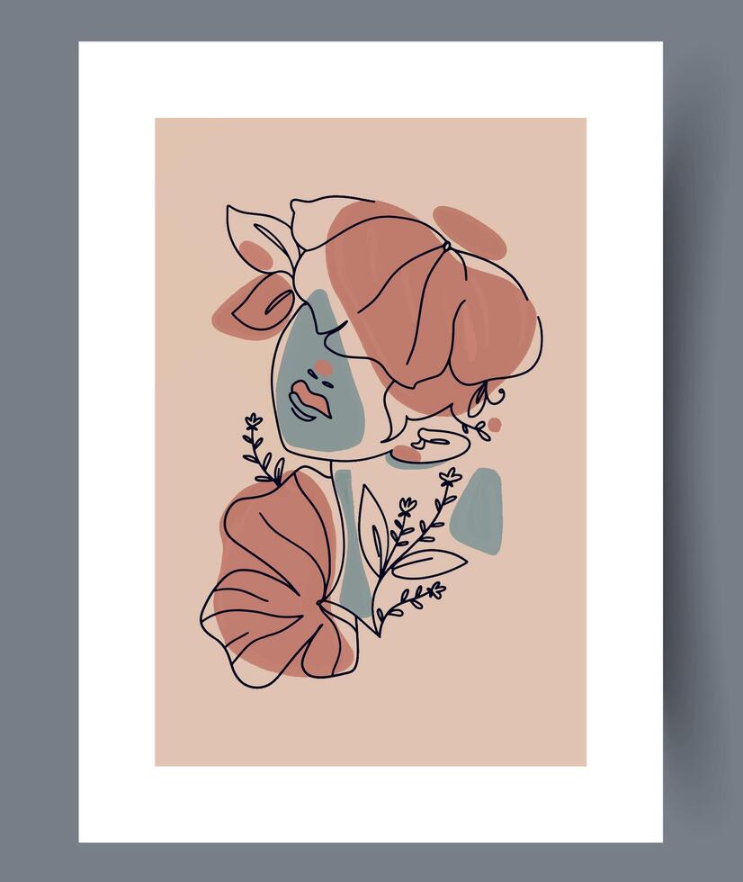 A Unique Abstract Floral Portrait featuring Minimalistic Line Art, Exuding Elegant Aesthetics vector