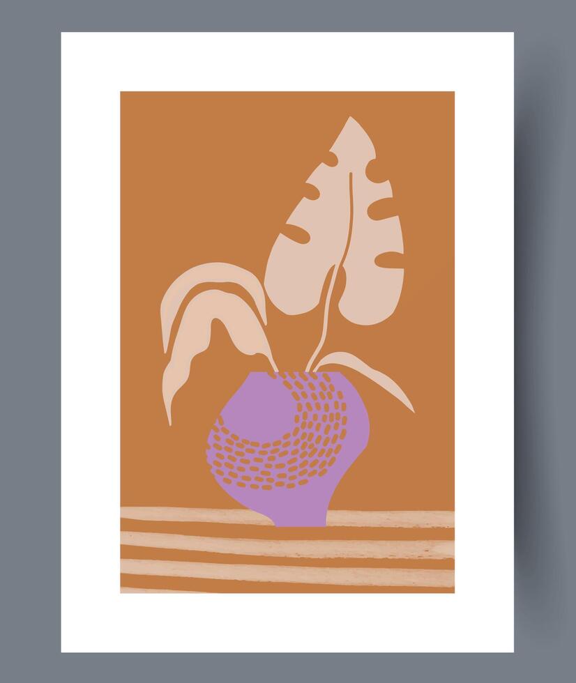 Modern Abstract Plant Art in Earthy Tones with Textured Elements enhancing its appeal vector