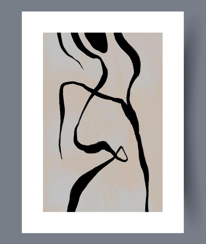 This piece features Abstract Black Line Art beautifully set against a Beige Background vector