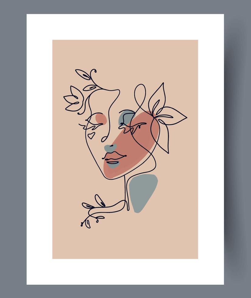 An Abstract Line Drawing Illustrating a Face Incorporated with Beautiful Floral Elements vector