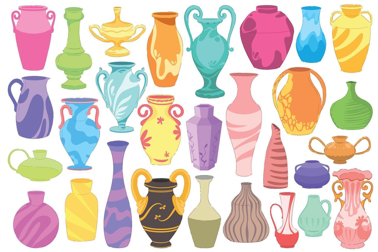 A Vibrant and Colorful Collection Featuring Decorative Vases and Unique Artistic Jugs for All vector