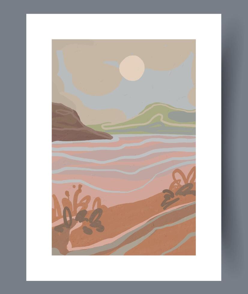 A Serene and Tranquil Landscape with Soft Pastel Tones and Gentle Ocean Waves Enhancing Beauty vector