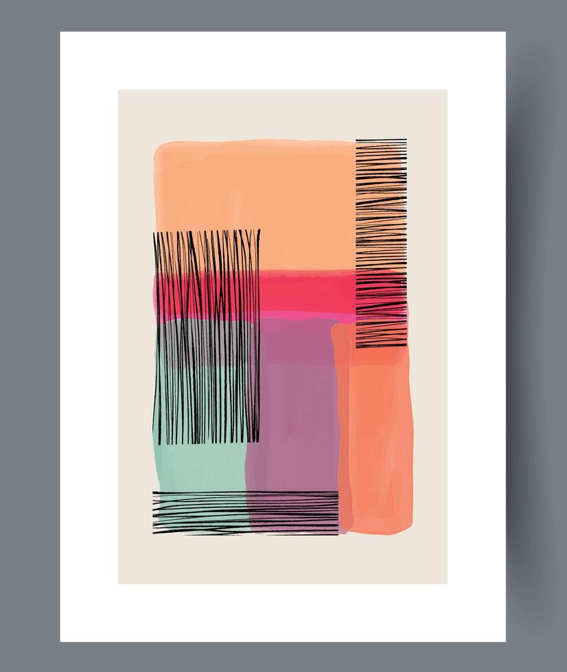 An Abstract Modern Art Composition Featuring Bold Colors Along with Various Textures and Shapes vector