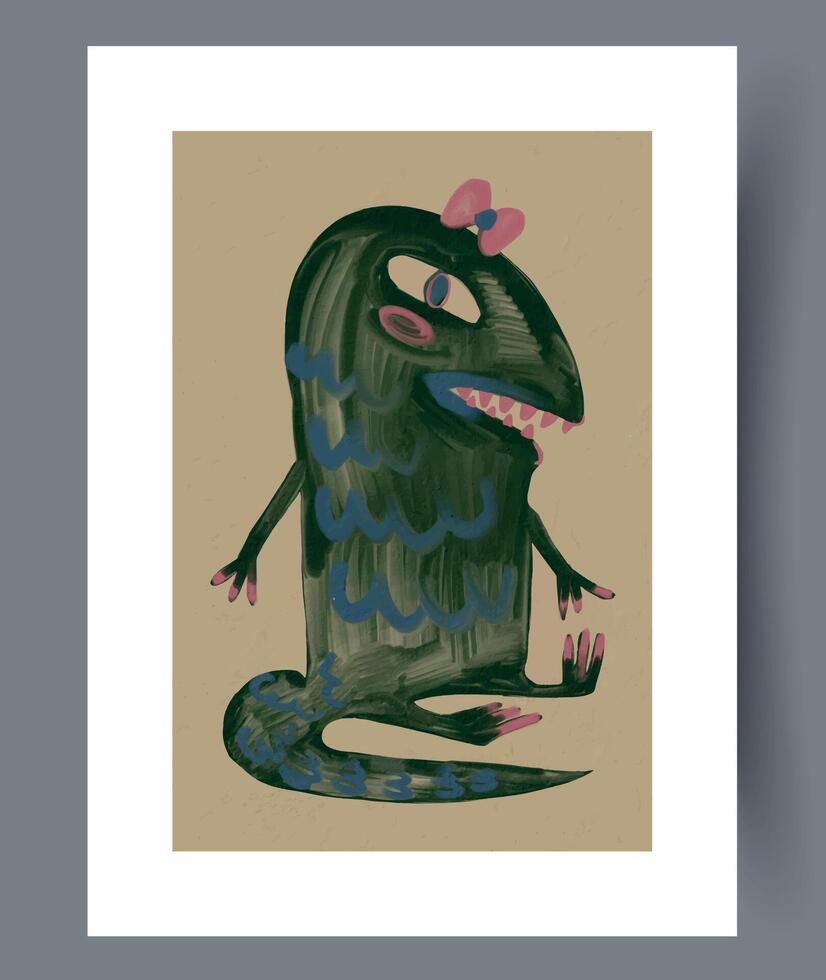 A whimsical green character adorned with a charming pink bow, radiating joy and cheerfulness vector