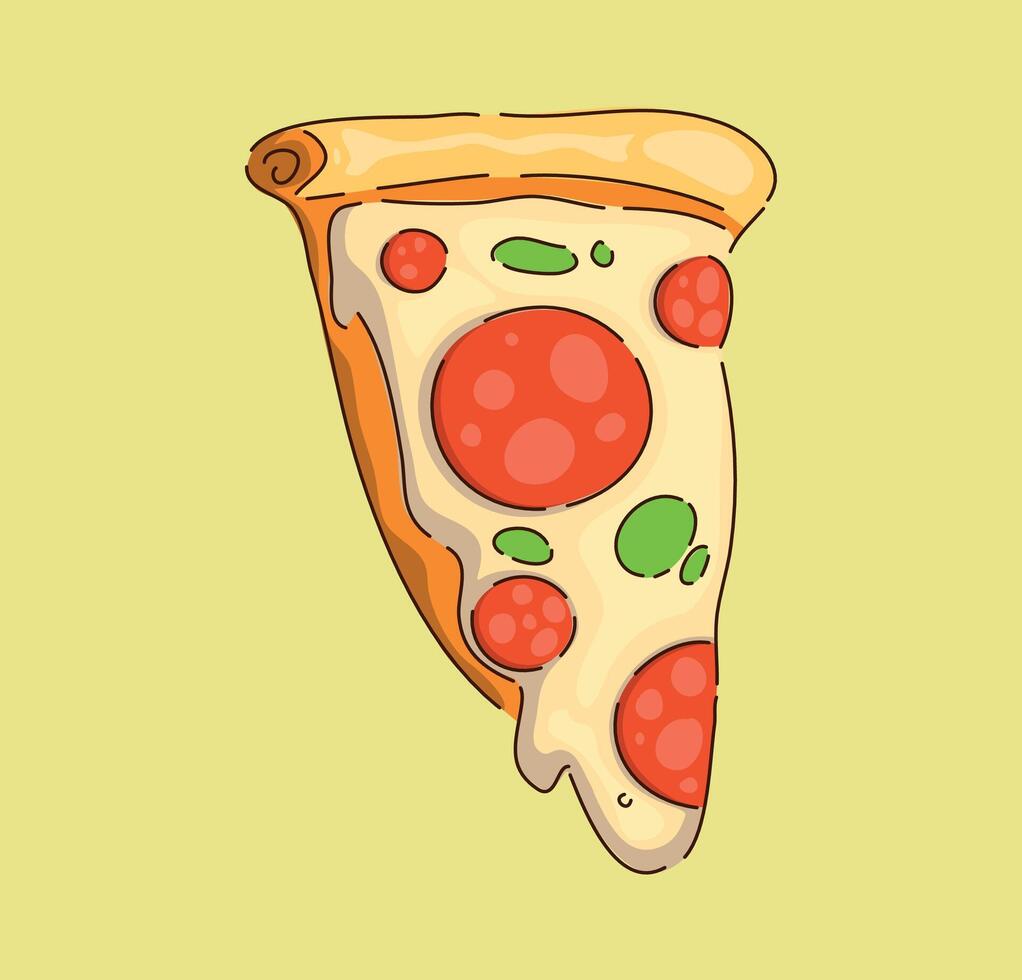 Delectable and appetizing Cartoon Pizza Slice featuring a variety of colorful toppings vector