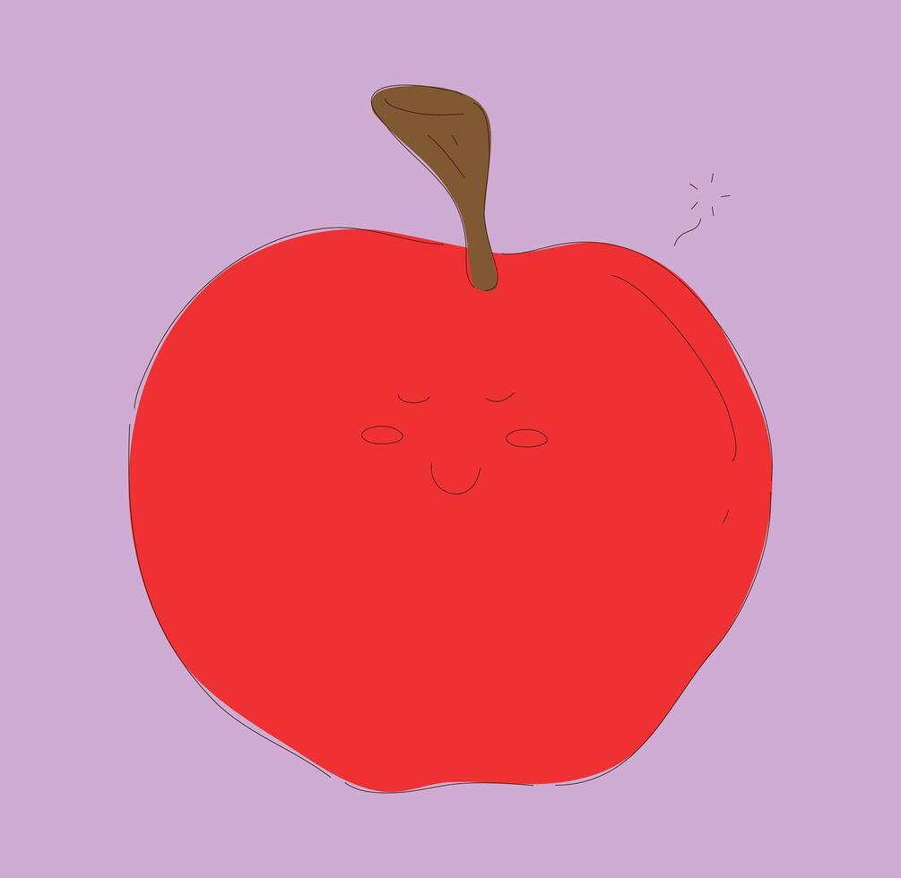 A Cute Cartoon Red Apple Character Featuring a Face on a Light Purple Background Design vector