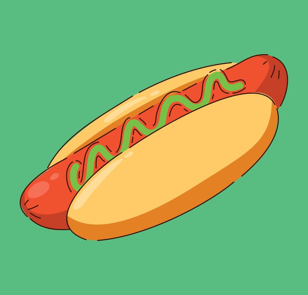 This is a Deliciously Cartoonish Hot Dog, adorned with Mustard and Ketchup toppings galore vector