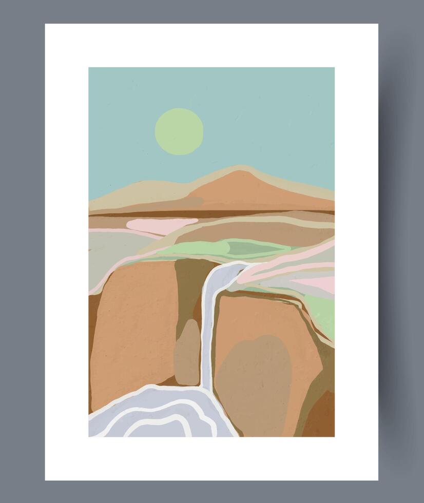 Abstract Representation of a Beautiful Landscape Featuring a Waterfall and Majestic Mountains vector