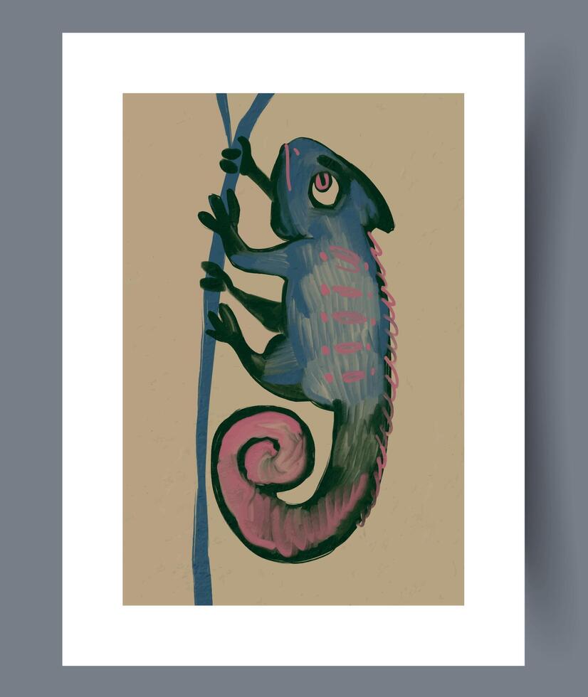 A wonderfully Colorful Chameleon Climbing a Branch Illustration thats vibrant and artistic vector