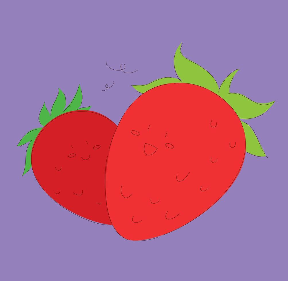 Adorable and cute cartoonstyle strawberries all set against a vibrant purple background vector