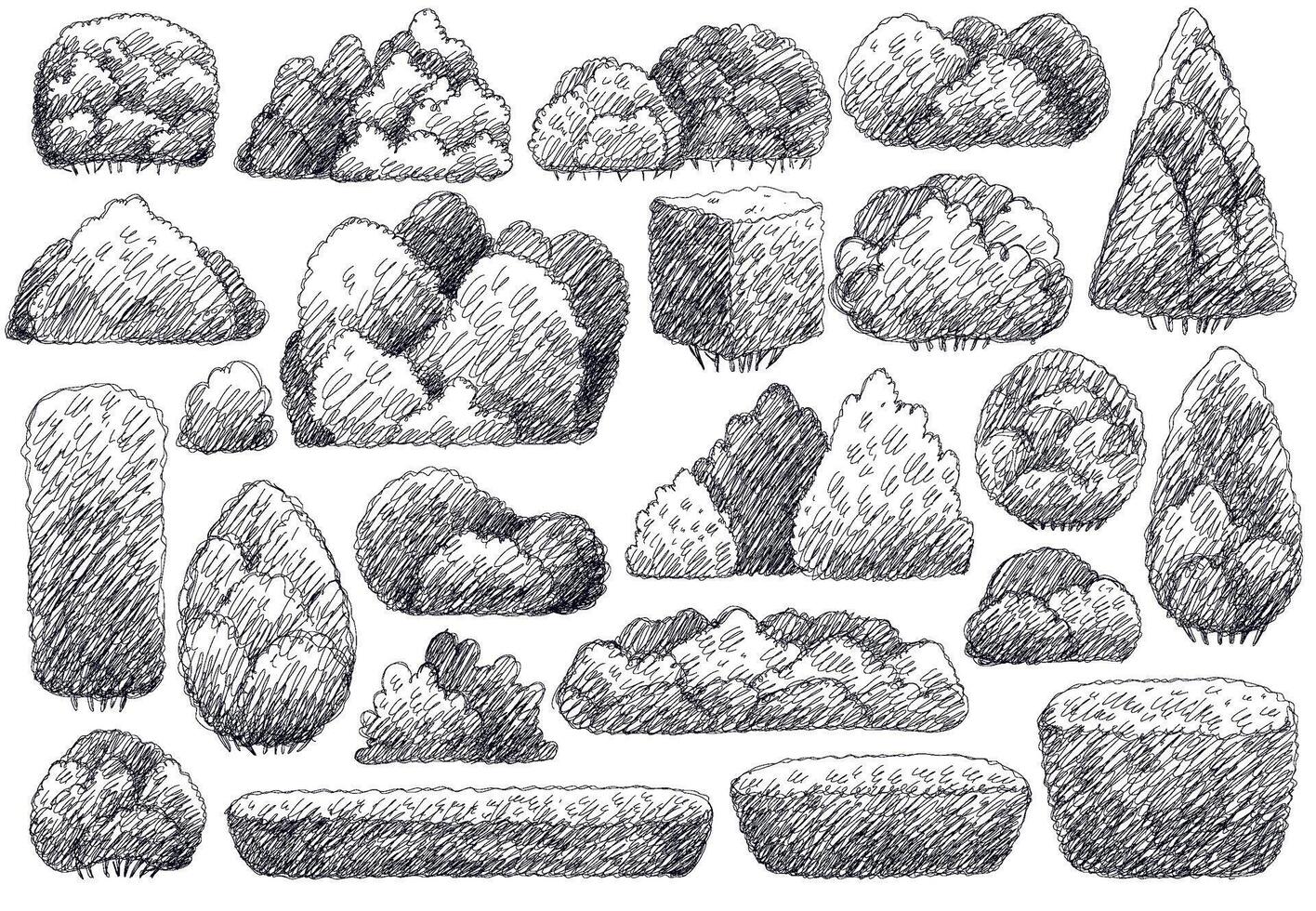 Sketches of Various Rock and Stone Forms that are Ideal for Artistic Uses and Projects vector