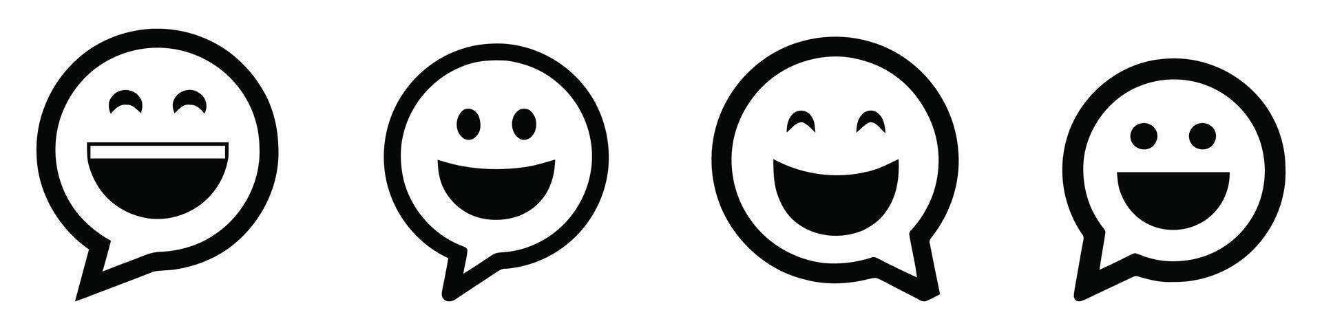 Four black and white speech bubbles with smiling faces vector