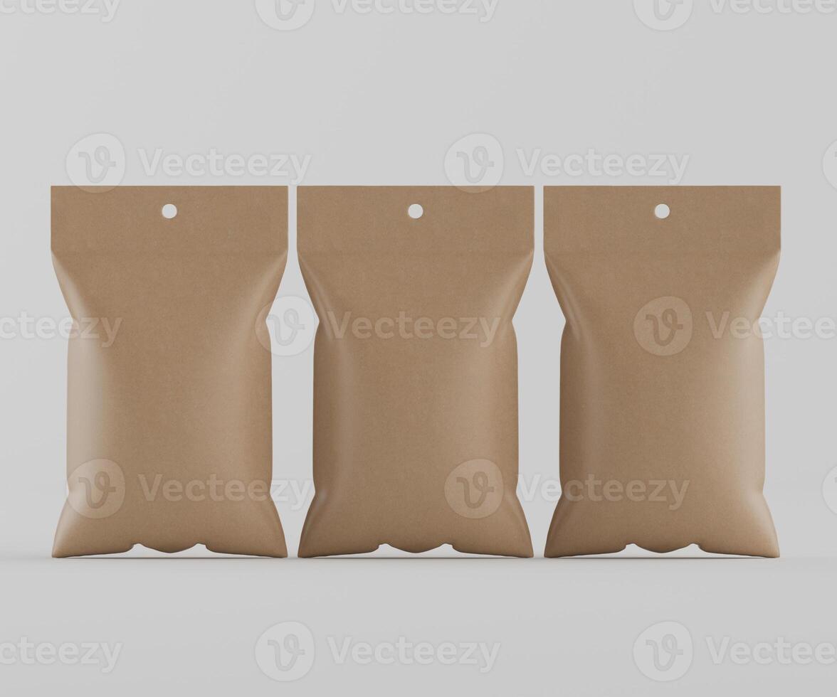 Three empty brown paper bags on a white background photo