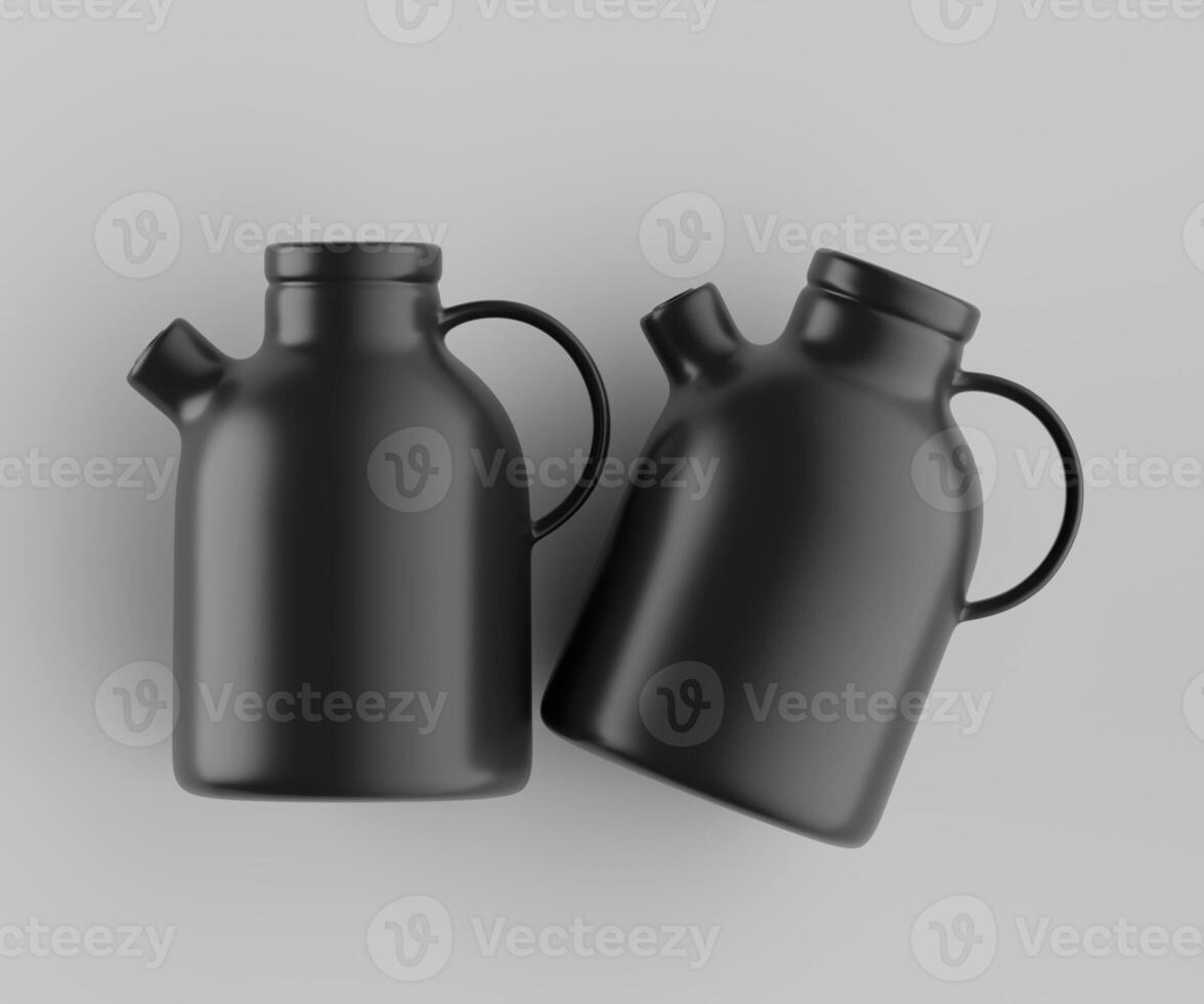 Two black kettles on a gray background photo