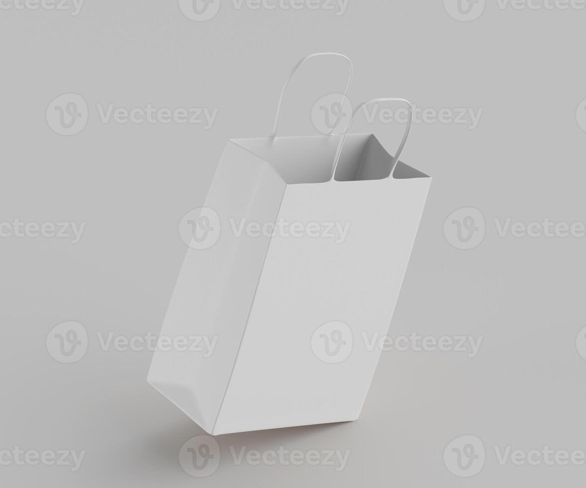 White paper bag with handles on a gray background photo