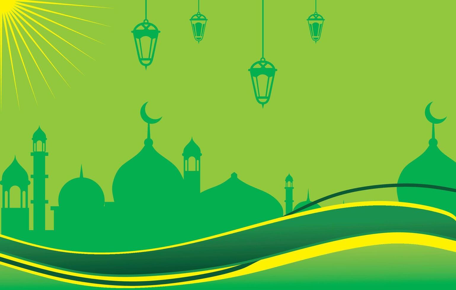 Radiant Green Mosque and Lantern Scene vector