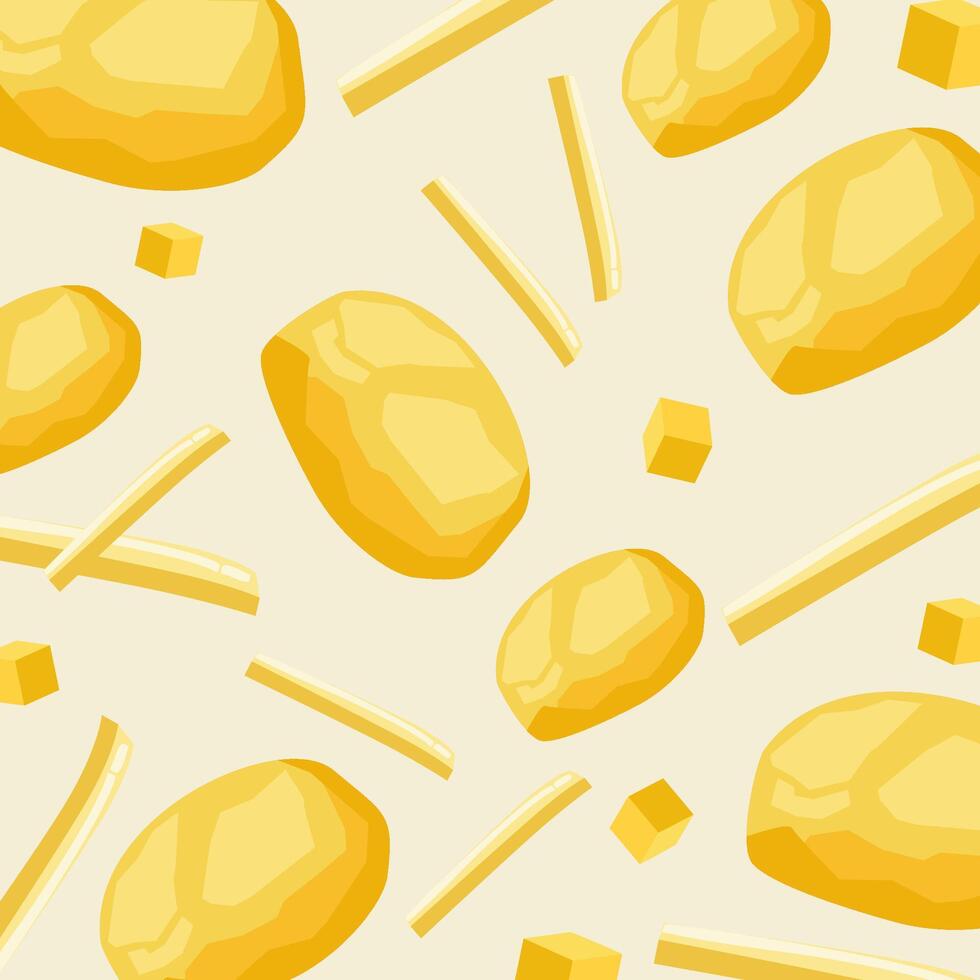 Peeled potato seamless pattern with various cut. Vegetable illustration vector