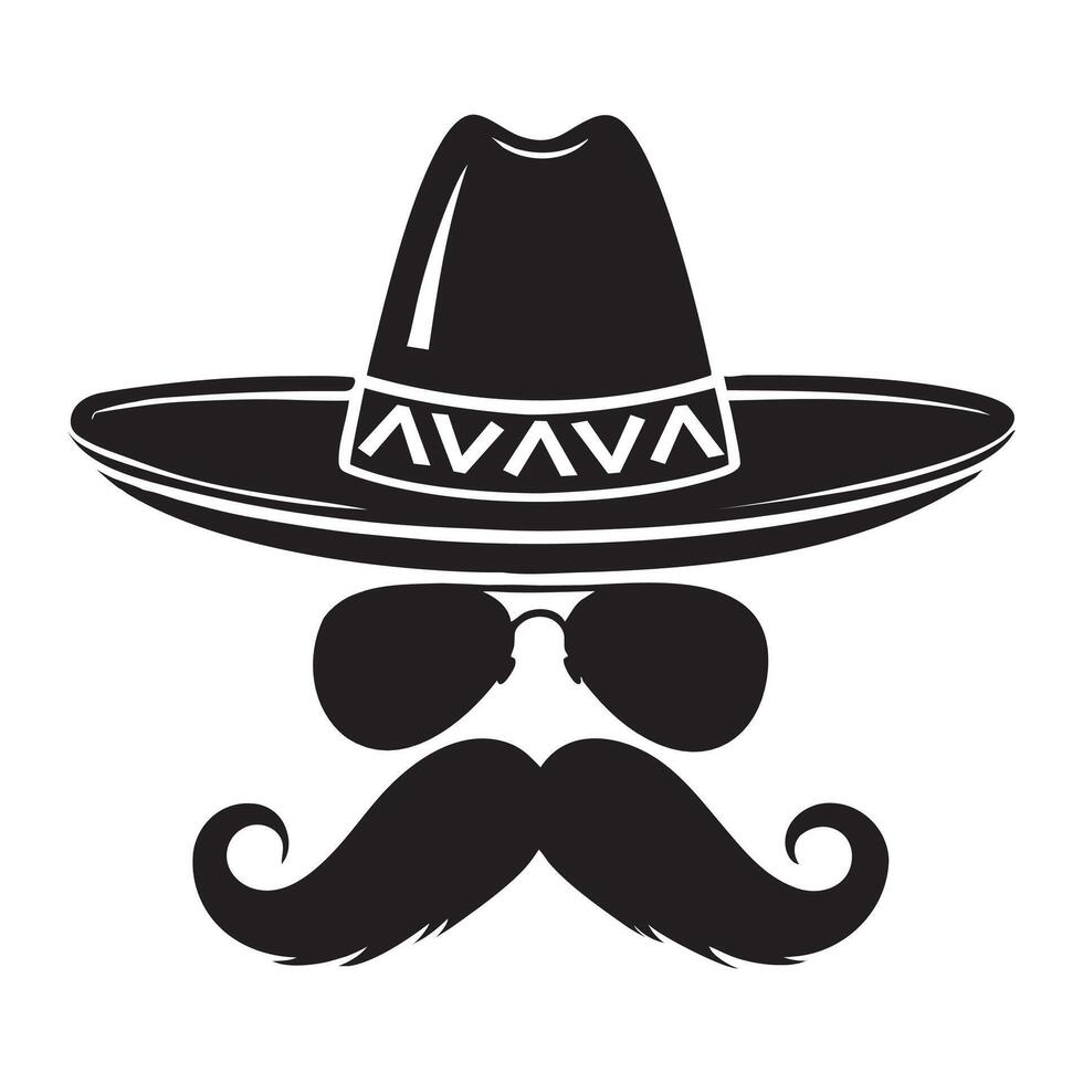 Mexican man with sombrero sunglasses and mustache illustration cinco de mayo party celebration design silhouette vector