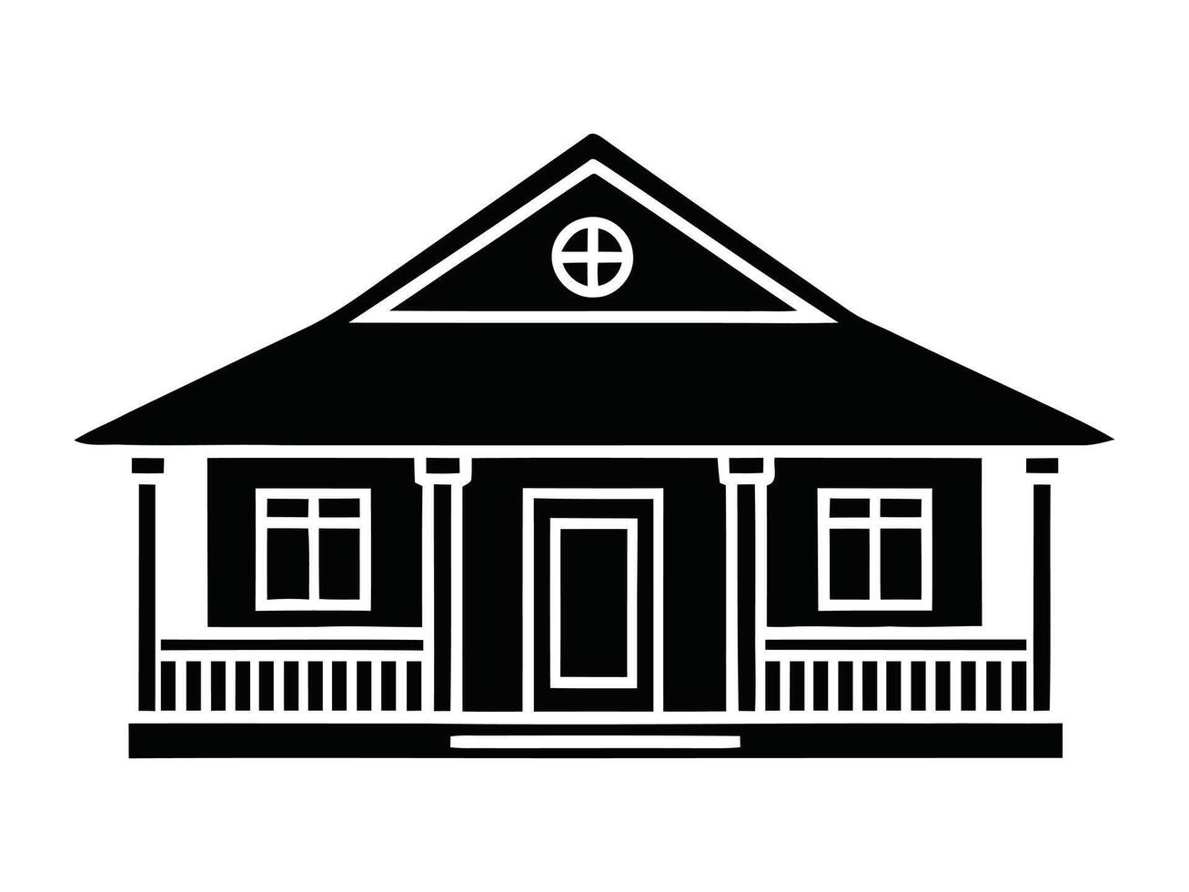 Black and white illustration of a classic house depicting residential architecture and property vector