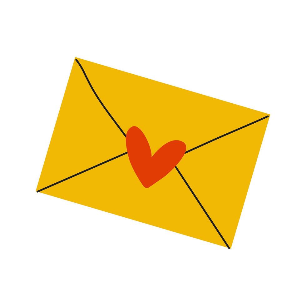 A yellow envelope featuring a heart symbol intended for heartfelt love letters and messages vector