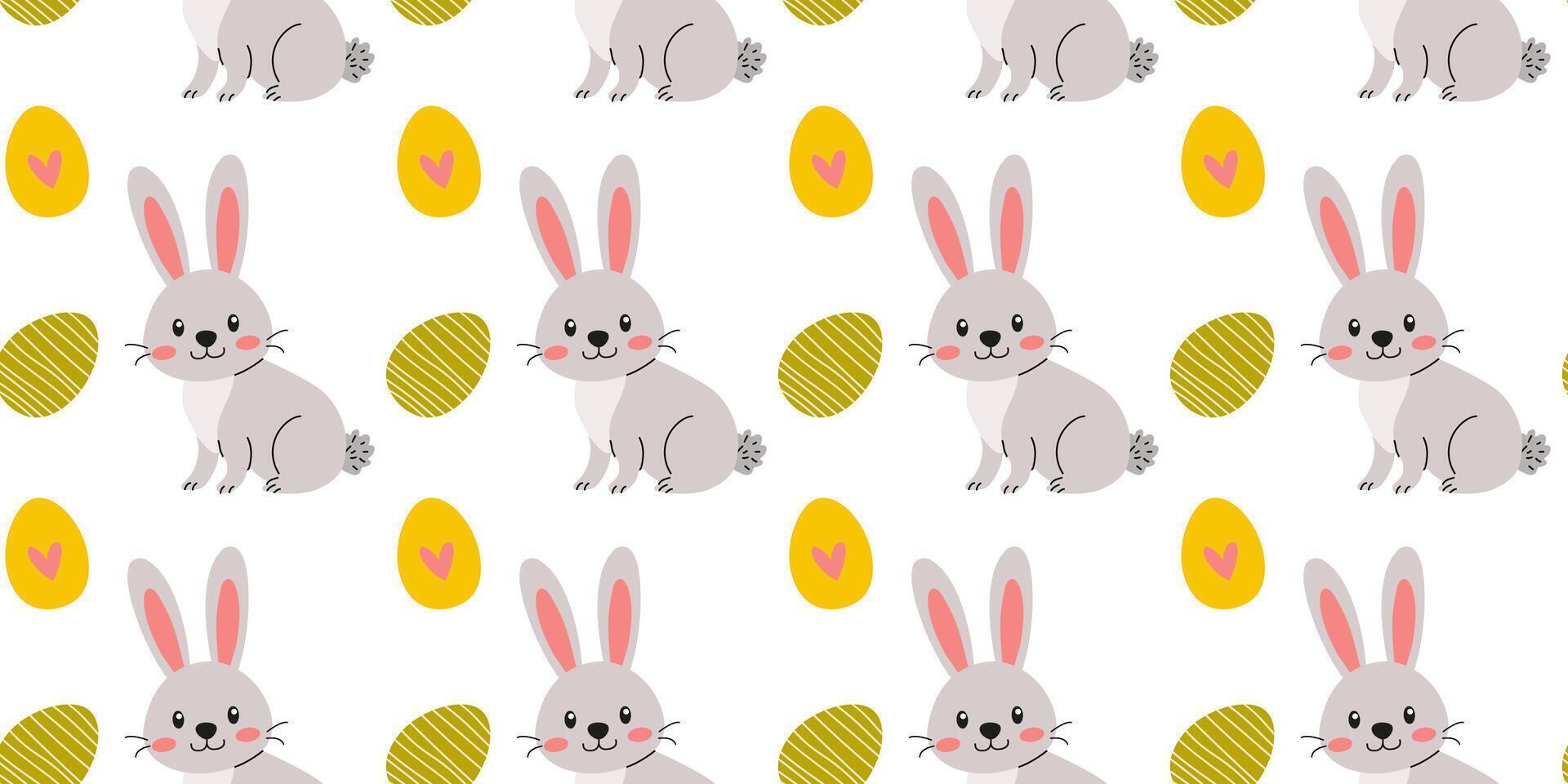 Cute bunnies and colorful eggs create a cheerful spring pattern for festive decorations and crafts vector