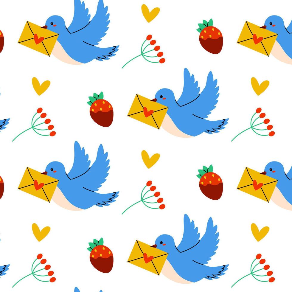 Charming Blue Birds with Beautiful Letters and a Colorful Flower Pattern that captivates vector