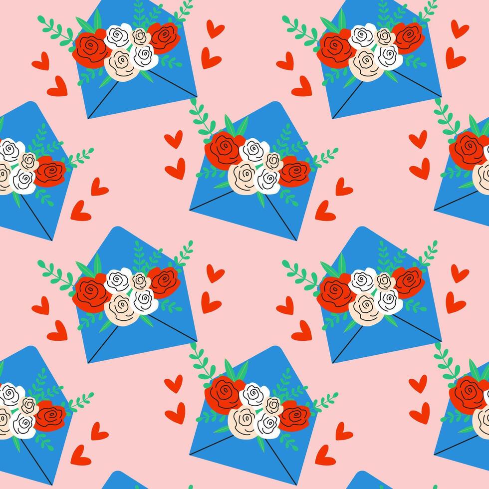 Cheerful Floral Envelope Pattern Ideal for Celebrating Valentines Day with Joy and Love vector