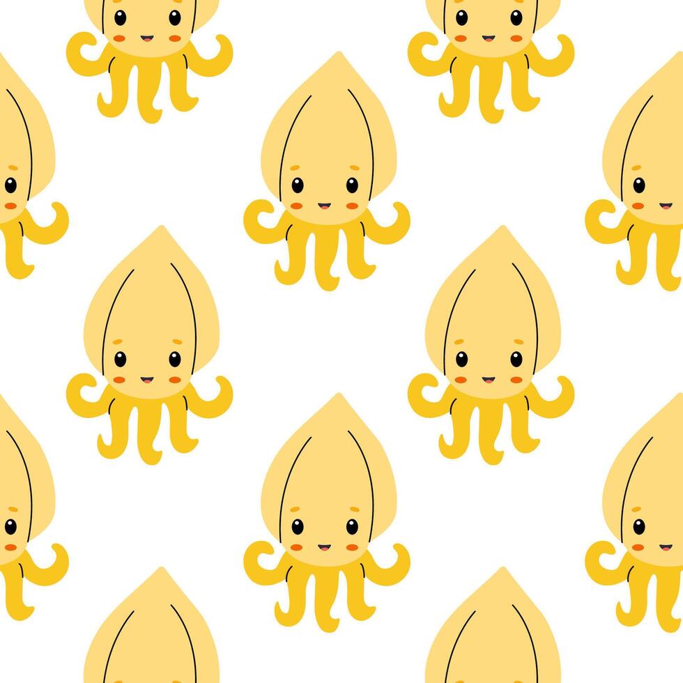 Cute yellow octopus pattern design featuring multiple smiling sea creatures against a white background vector