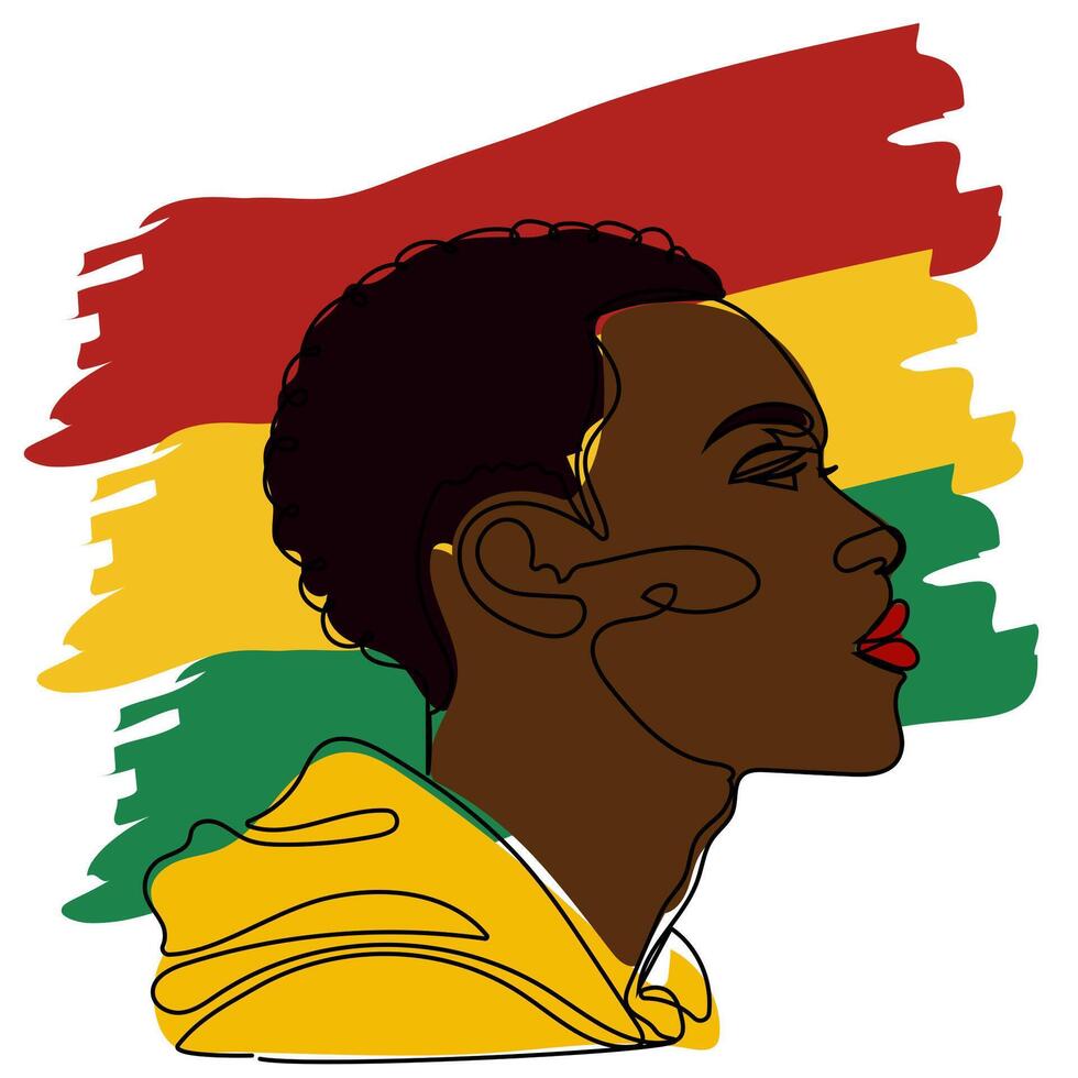 Profile of a person with artistic black silhouette against a vibrant flag background showcasing national colors and pride vector