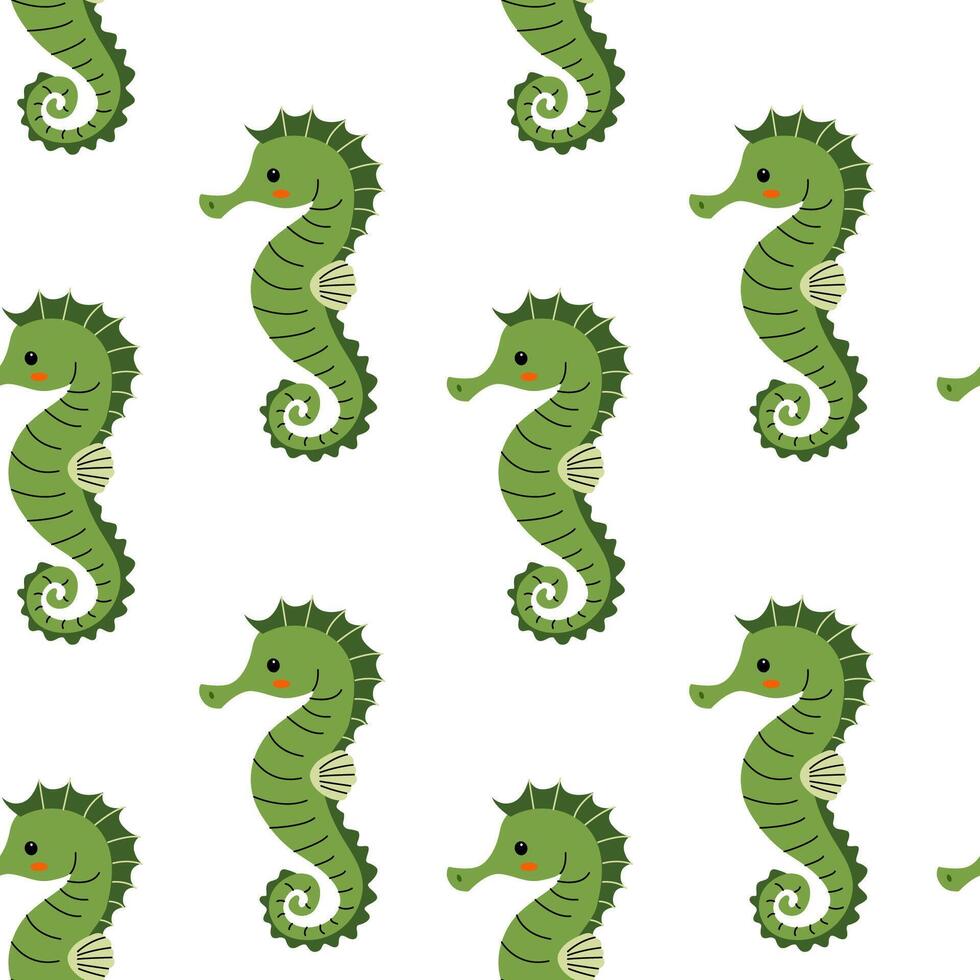 Colorful pattern of seahorses in various poses on a white background suitable for fabric design or home decor vector