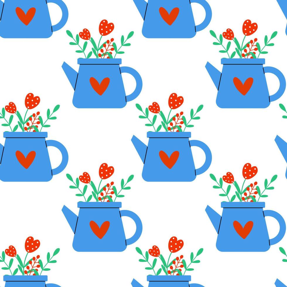 Charming Blue Teapot Featuring a Delightful Flowers Pattern That Brightens Any Space vector