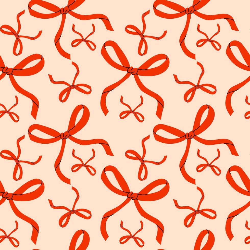 An Elegant Pattern Featuring Charming Red Bows Set Against a Light Background for Visual Appeal vector