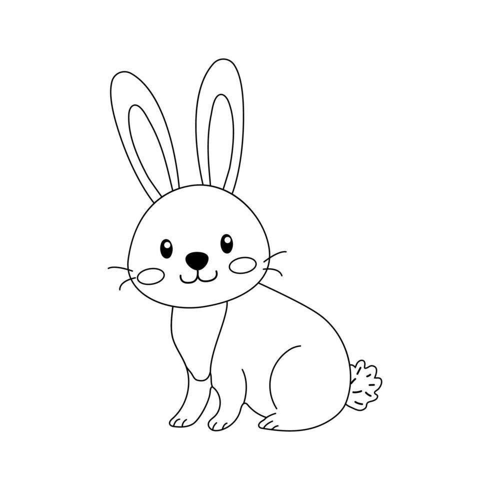 Cute cartoon rabbit sitting on a white background, ready for coloring activity in a children's art class or at home vector