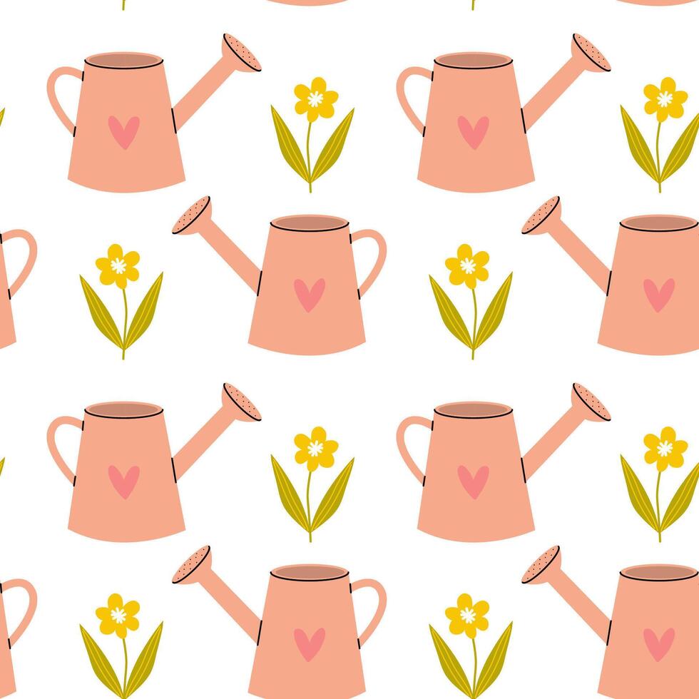 Charming pattern featuring colorful watering cans and flowers in a playful design suitable for various creative projects vector