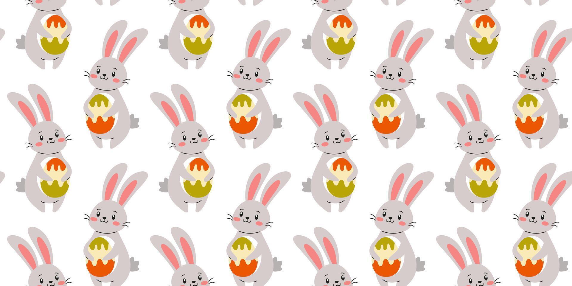 Colorful pattern of cartoon rabbits with playful designs on a white background for a cheerful decor theme vector