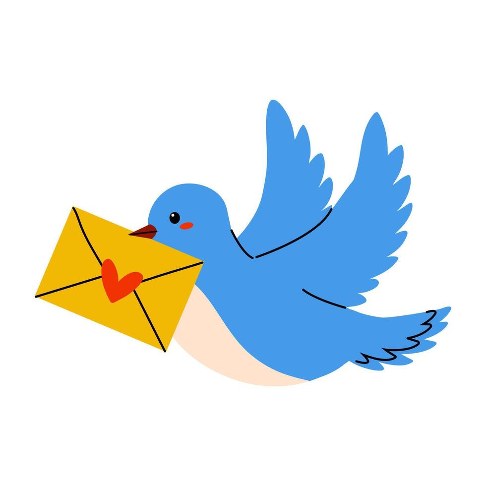 A charming illustration of a blue bird joyfully carrying a love letter with elegance vector