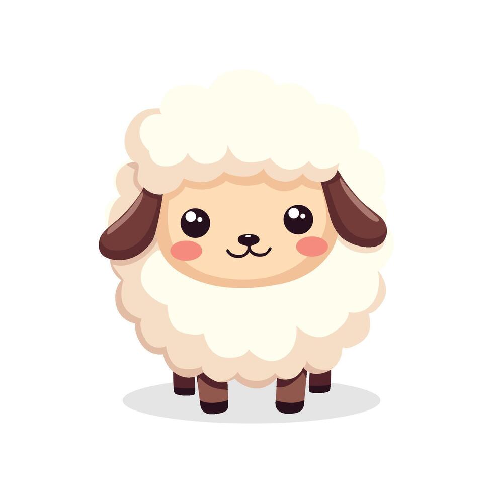 Sweet Cartoon Sheep Stands Smiling vector